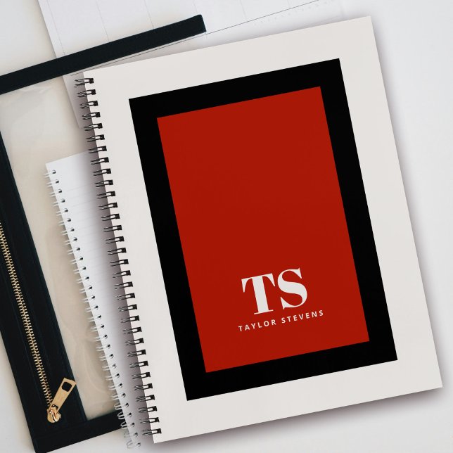 Simple Stylish Monogram Colour Block  Notebook (Personalize this stylish notebook with your monogram initials and name.)