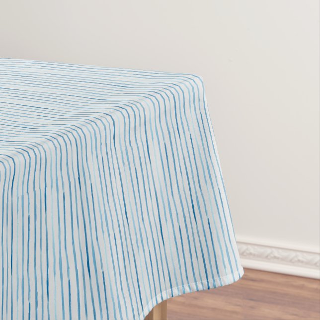 Simple Stylish Pale Blue Cottage Striped Gift Tablecloth (In Situ)