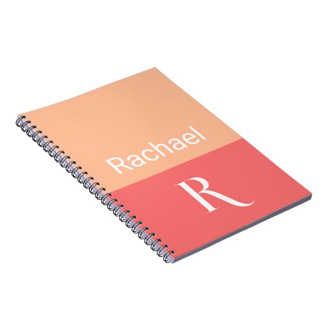 Simple Stylish Peach Monogram Name Notebook (Right Side)
