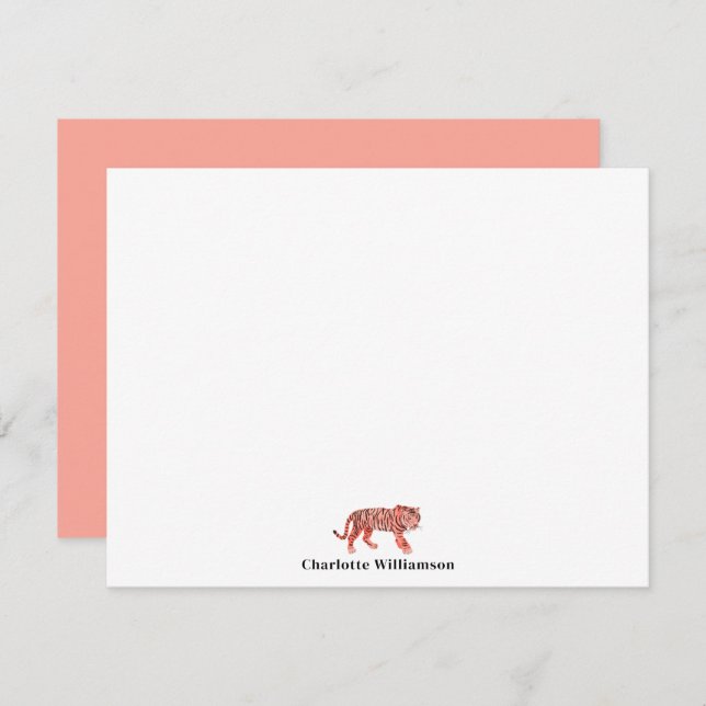 Simple Stylish Personalised Stationery Pink Tiger Card (Front/Back)