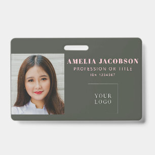 Simple Stylish Pink Green Employee Photo ID Logo Badge