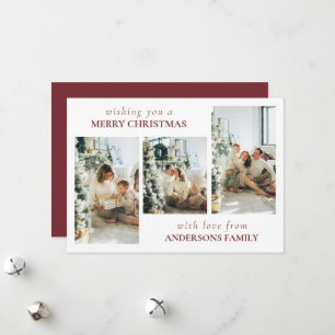 Simple Stylish Red Family Photo Christmas Card