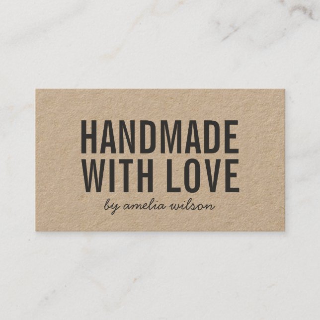 Simple Stylish Rustic Handmade with Love Kraft Business Card (Front)