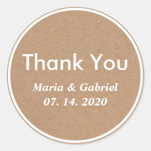 Simple Stylish Rustic Kraft. Wedding Thank You Classic Round Sticker