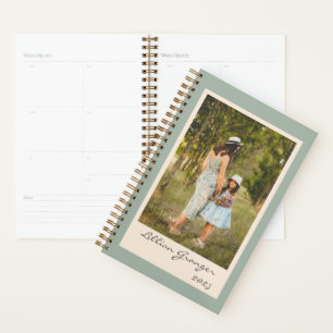 Simple Stylish Sage Green Personalised Photo 2025 Planner