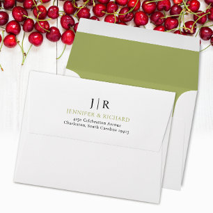 Simple Stylish Sage Green Wedding Address Monogram Envelope