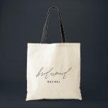 Simple Stylish Script Bridesmaid Personalised Name Tote Bag<br><div class="desc">This stylish and minimalist tote bag features "bridesmaid" in a modern hand-lettered style script. Personalise the name using the template field.</div>