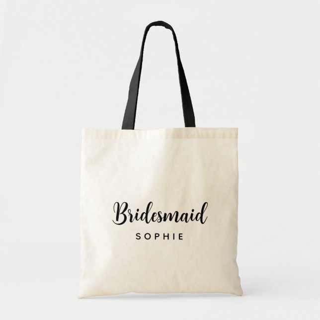 Simple Stylish Script Bridesmaid Personalized Name Tote Bag (Front)