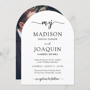 Simple Stylish Script Initials & Photo Wedding Invitation