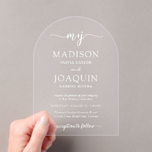 Simple Stylish Script Initials Wedding Arched Acrylic Invitations