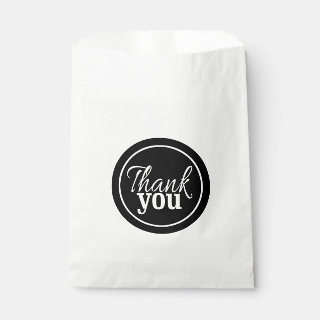 Simple Stylish Script Thank You Black White Favour Bags (Front)