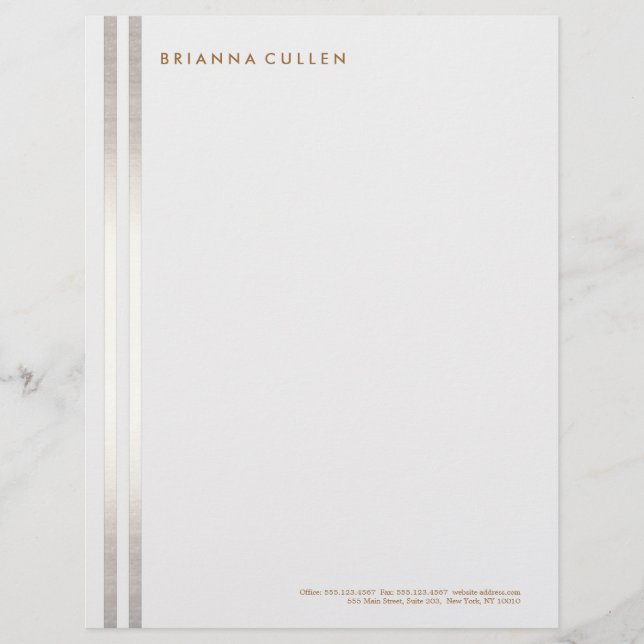 Simple Stylish Striped FAUX Silver Elegant 2 Customized Letterhead (Front)