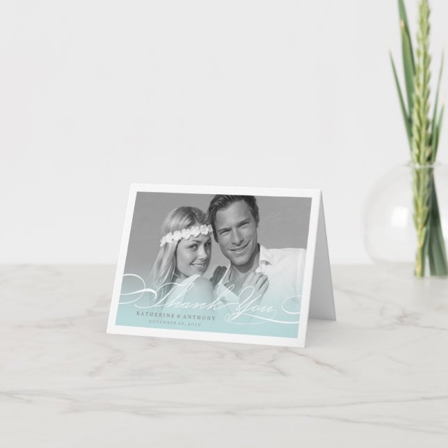Simple Stylish Thank You Script Wedding Photo Card (Front)