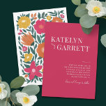 Simple Stylish Type Magenta Floral Back Wedding  Invitation<br><div class="desc">This bold, stylish wedding invitation features a modern typography design on the front, with a matching hand drawn floral design on the back in magenta pink, orange, golden yellow, peach, and green over a white background. The background colours on both the front and the back can be customised, if desired....</div>
