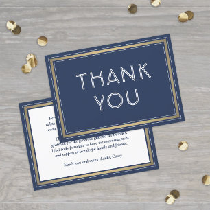 Simple Stylish Typography Navy Blue, White & Gold Thank You Card