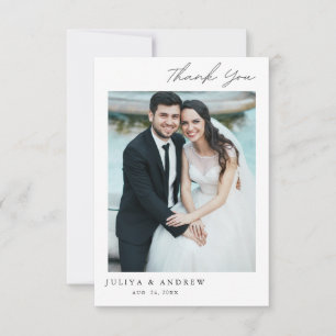 Simple stylish wedding photo Thank You Card