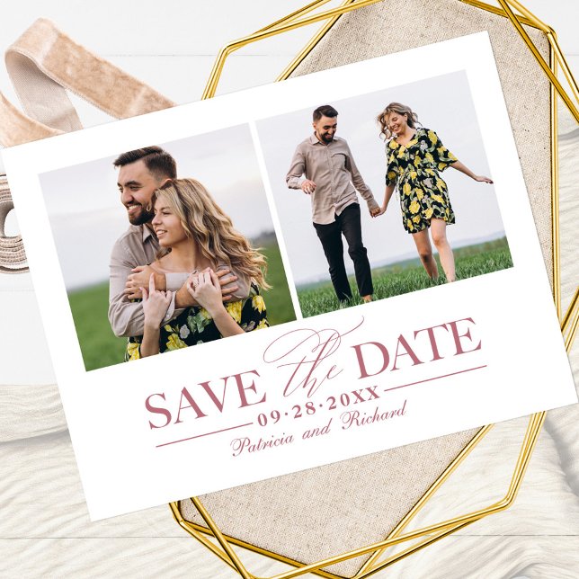 Simple Stylish Wedding Save The  Date 2 Photo Postcard (Creator Uploaded)