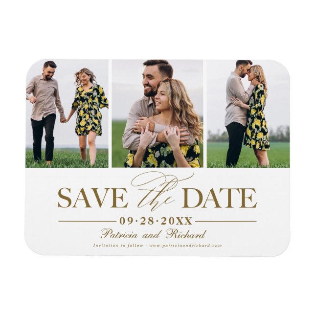 Simple Stylish Wedding Save The  Date 3 Photo Magnet (Horizontal)