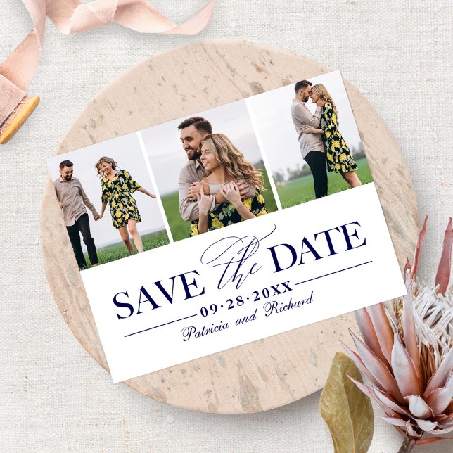 Simple Stylish Wedding Save The  Date 3 Photo Postcard (Creator Uploaded)
