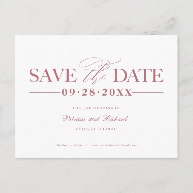 Simple Stylish Wedding Save The  Date Non Photo Postcard (Front)