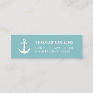 Simple Stylish White and Aqua Nautical Anchor Mini Business Card