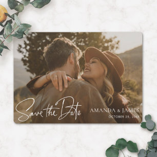 Simple Stylish White Handwriting Photo Wedding Save The Date