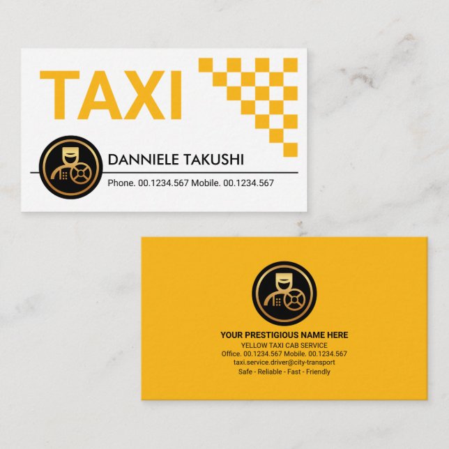 Simple Stylish Yellow Taxi Check Boxes Business Card (Front/Back)