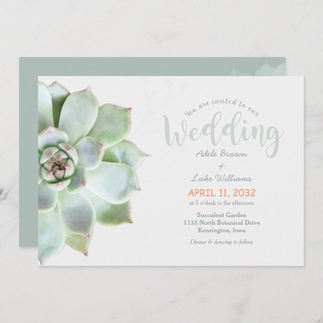 Simple Succulent Country Wedding Invitation (Front/Back)