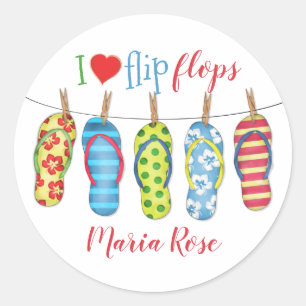 Simple Summer Beach Flip Flops Modern Fun Classic Round Sticker