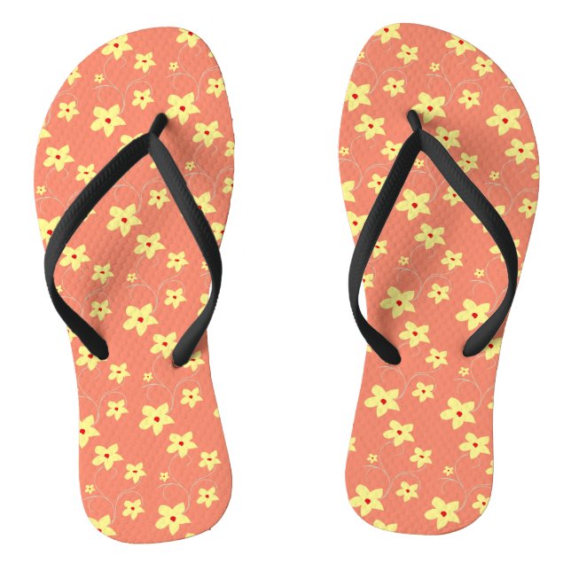 Simple Summer Floral Yellow and Orange Pattern Jandals (Footbed)