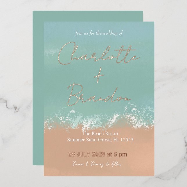 Simple Summer Seaside Beach Wedding Invitation (Front/Back)