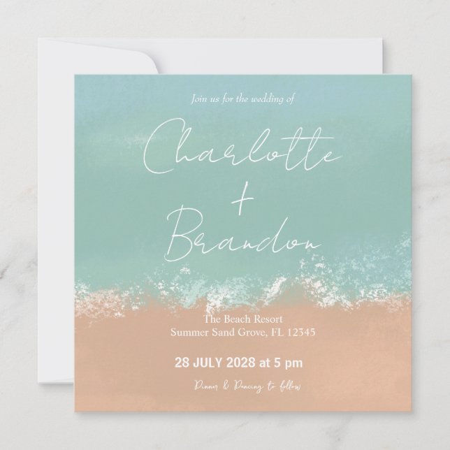 Simple Summer Seaside Beach Wedding Invitation (Front)