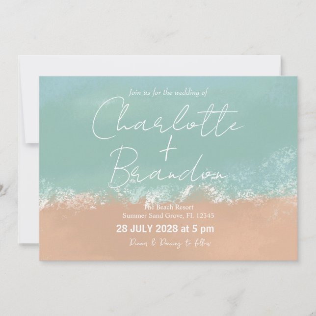 Simple Summer Seaside Beach Wedding Invitation (Front)