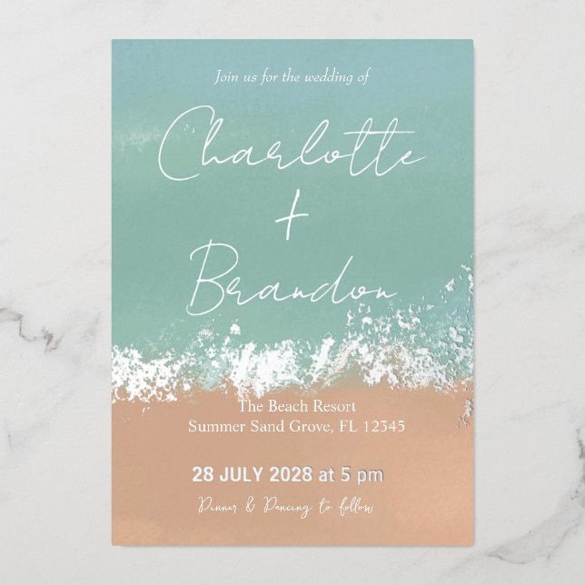 Simple Summer Seaside Beach Wedding Silver (Front)