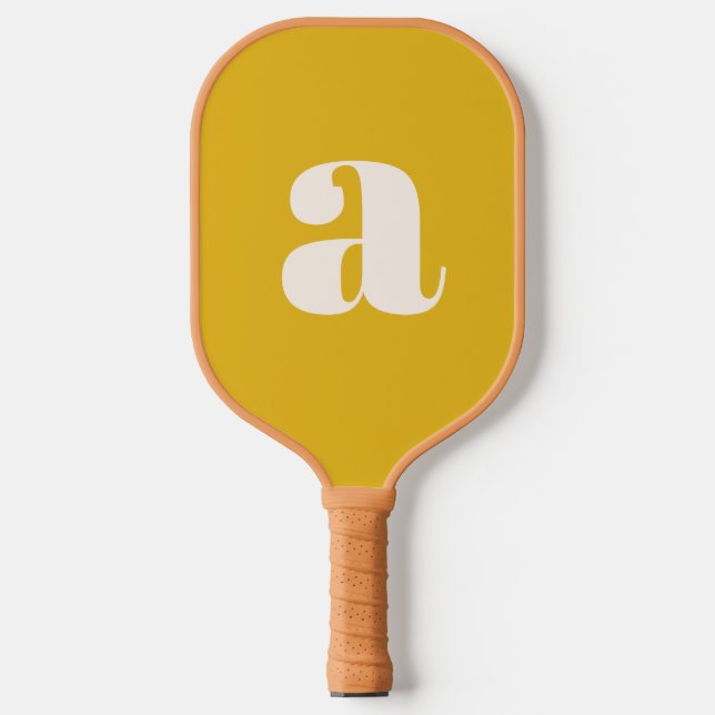 Simple Summer Yellow Bold Retro Monogram Initial Pickleball Paddle (Front)