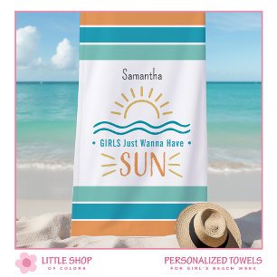 Simple Sun Ocean Waves Personalised Beach Towel