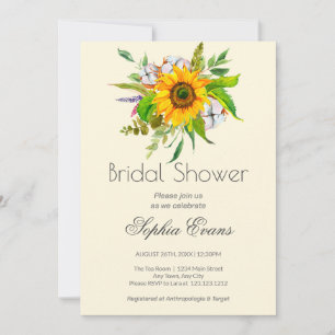 Simple Sunflower and Greenery Yellow Bridal Shower Invitation