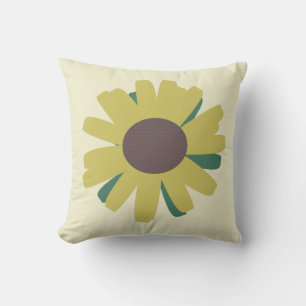 Simple Sunflower Brown Green Yellow Flower  Cushion