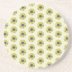 Simple Sunflower Brown Green Yellow Flower Pattern Coaster