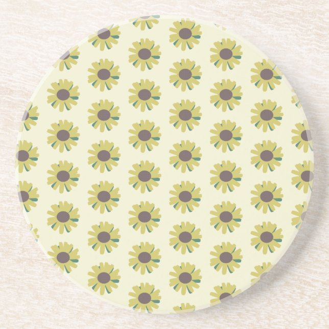 Simple Sunflower Brown Green Yellow Flower Pattern Coaster (Front)