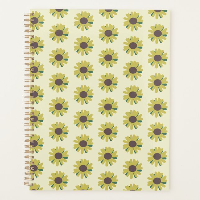 Simple Sunflower Brown Green Yellow Flower Pattern Planner (Front)
