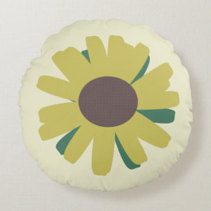 Simple Sunflower Brown Green Yellow Flower Round Cushion