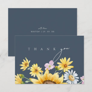 Simple Sunflower Floral Wedding Thank You Card