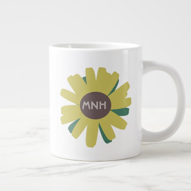 Simple Sunflower Garden Plant Monogram Large Coffee Mug (Right)