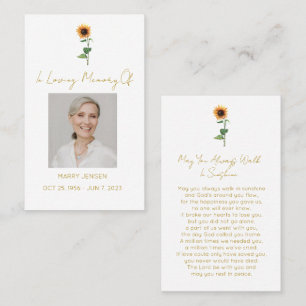 Simple Sunflower Photo Funeral Prayer Card