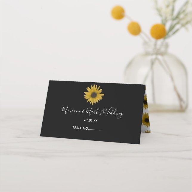 Simple Sunflower Realistic Botanical Wedding Place Card (Front)