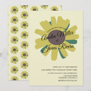 Simple Sunflower Script Greenery Yellow Wedding In Invitation