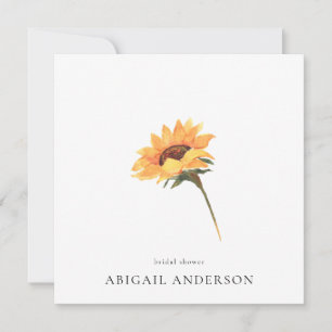 Simple Sunflower Stem Minimalist Square Shower Invitation
