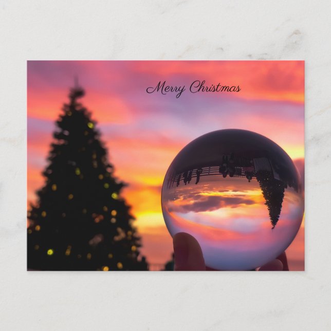 Simple Sunset Christmas tree reflection Holiday Postcard (Front)