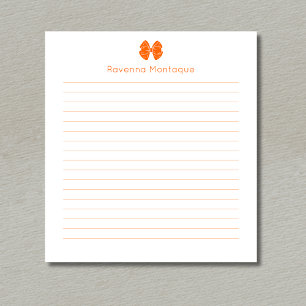 Simple Sunset Orange Bow Script Custom Name Lined Notepad